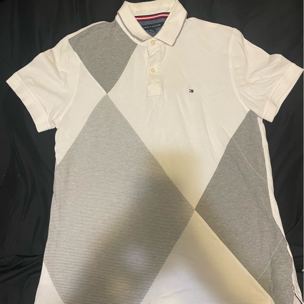 Tommy Hilfiger White and Gray Polo Shirt